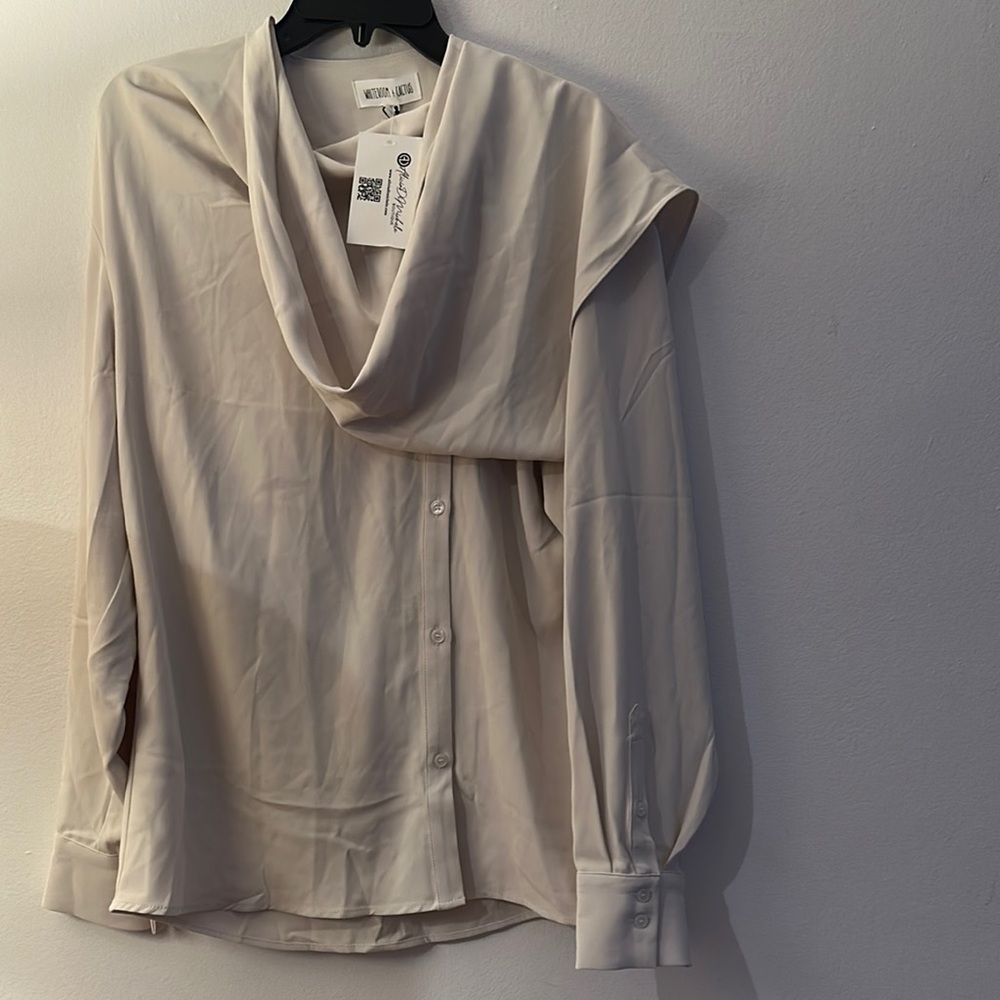 BUTTON DOWN WRAP SCARF BLOUSE